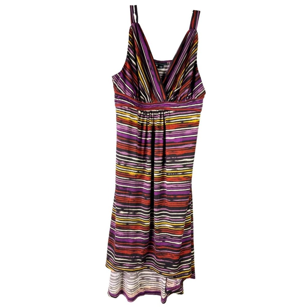 Metaphor XL Striped Tank Hi Low Dress-No Wrinkle-Poly Purple/Red/Yellow 45"L NWT